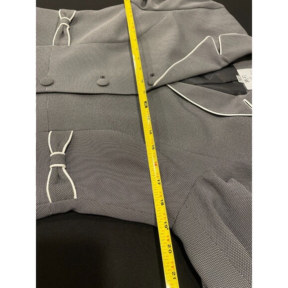 ~ Le Suit 2pc Skirt Suit 8p Black Print White Trim Work Notch Lapel Pencil Skirt - Picture 9 of 16